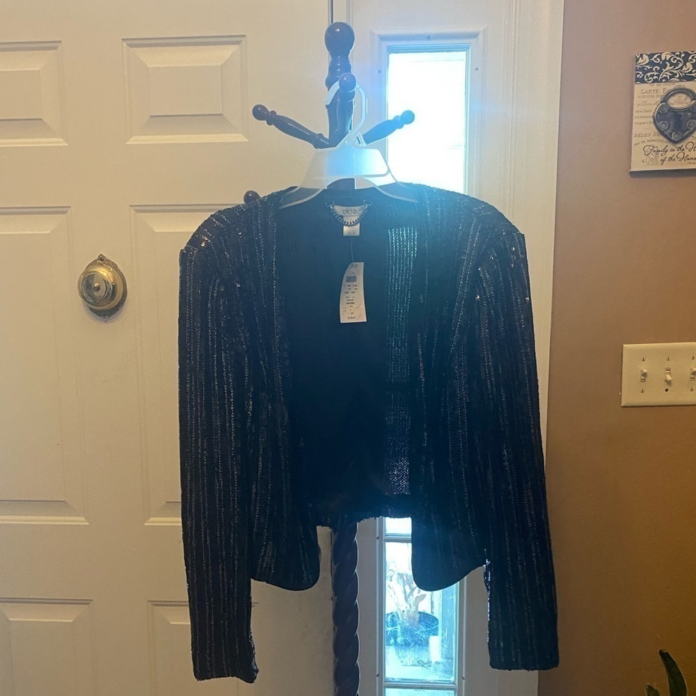 NWT CACHE SEQUIN PINSTRIPE BLAZER SIZE L